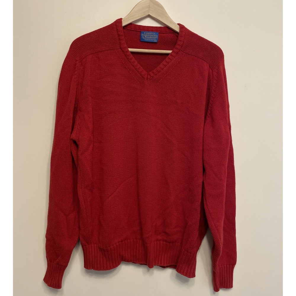 Vintage Pendleton Country Traditionals Sweater Women Large Red Chunky Cotton USA